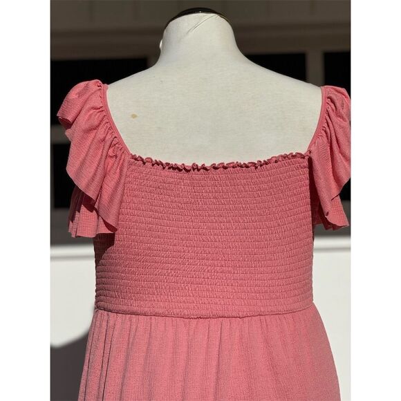 Liberty Love Women's 2XL Pink Smocked Tiered Midi Dress Short Sleeve Ruffle - Picture 8 of 11